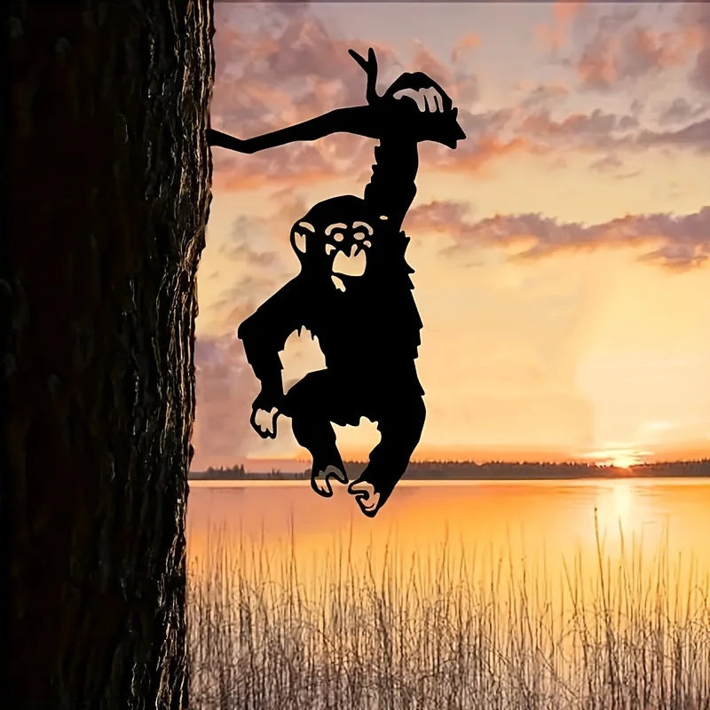 Metal Monkey Hanging Tree Decoration – Artistic Garden Stake Ornament