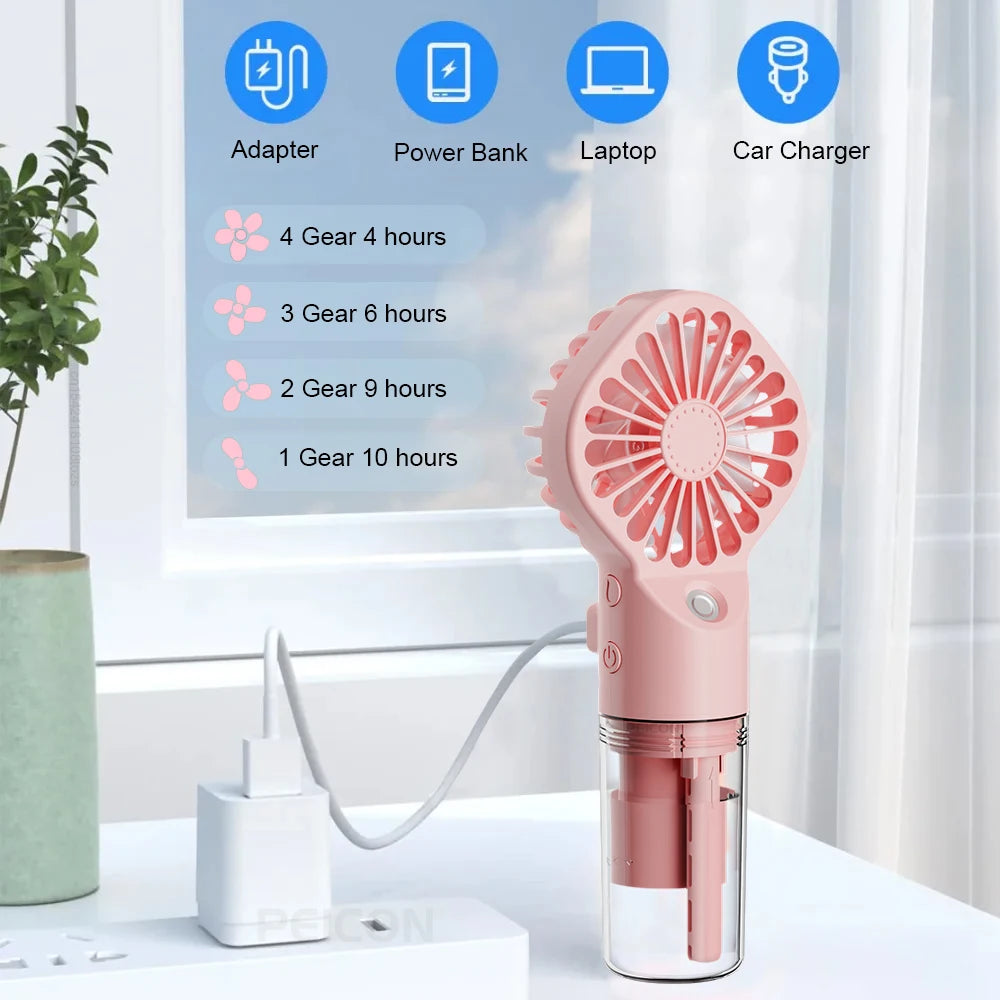 Portable USB Rechargeable Handheld Humidifier Mist Fan – 4-Speed Cooling