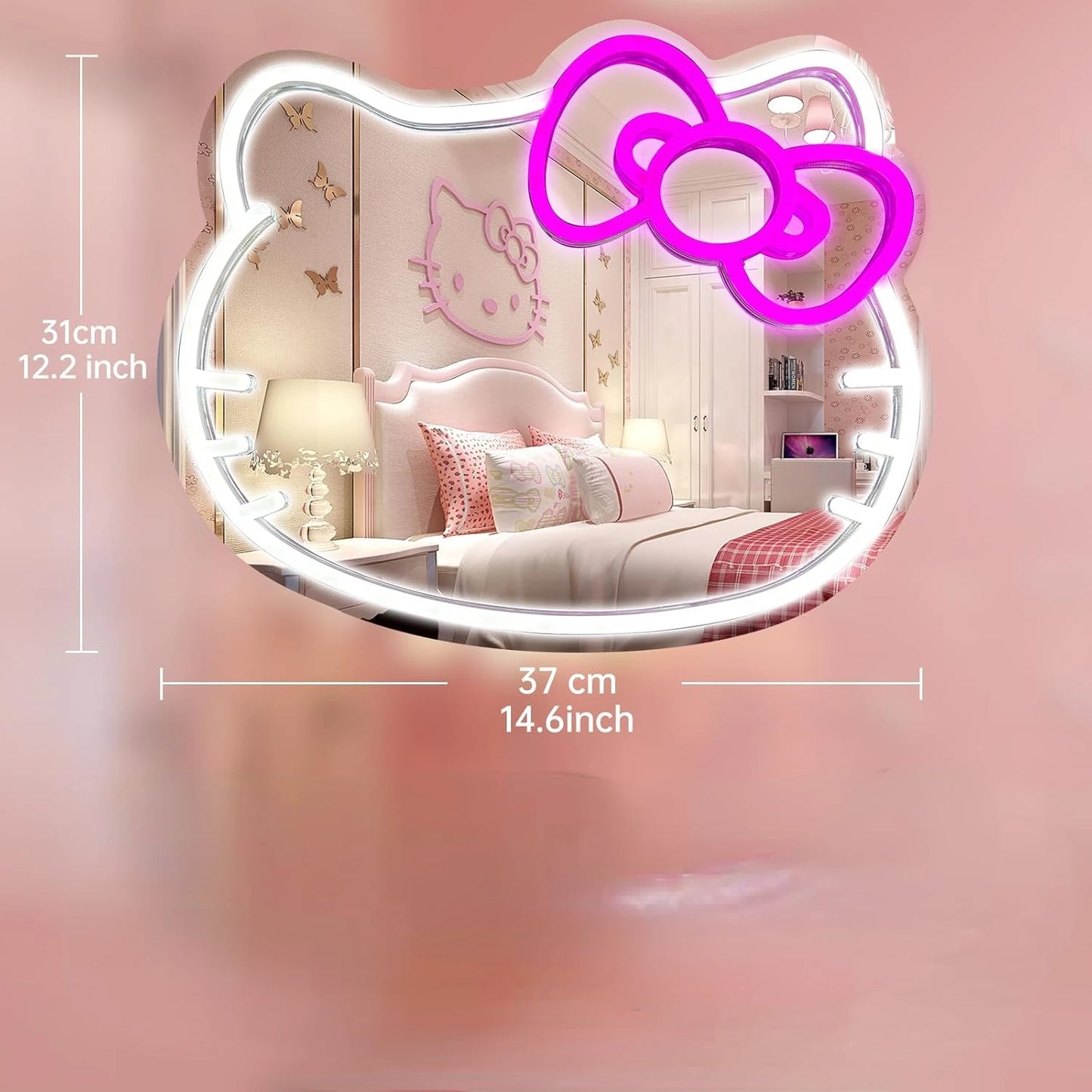 Hello Kitty-Inspired LED Neon Mirror Sign – USB Powered Wall Decor