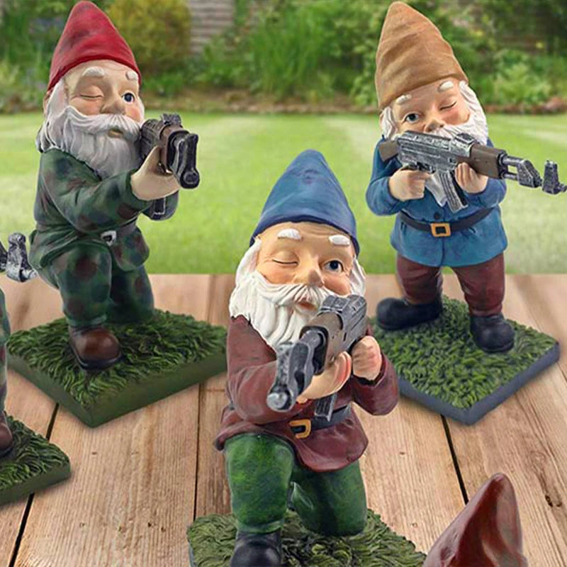 Funny Army Gnome Garden Statue – Resin Soldier Gnome Outdoor Lawn Ornament