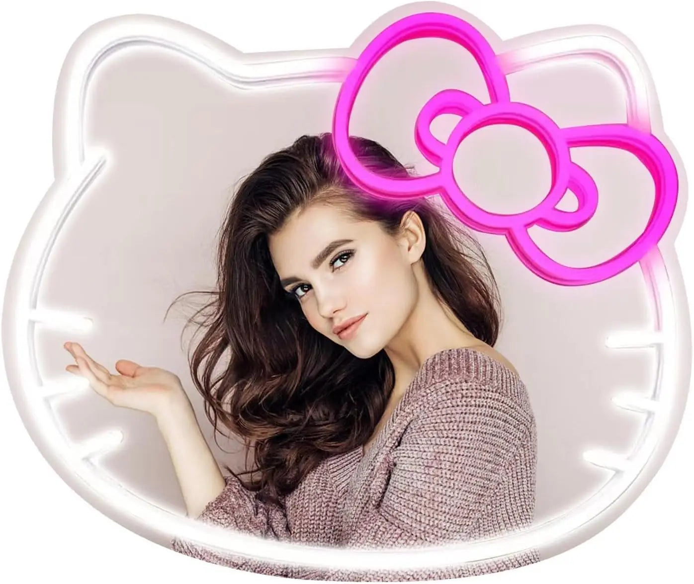 Hello Kitty-Inspired LED Neon Mirror Sign – USB Powered Wall Decor