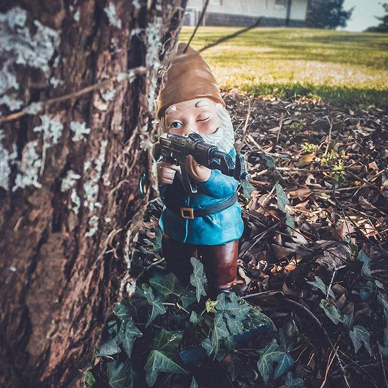 Funny Army Gnome Garden Statue – Resin Soldier Gnome Outdoor Lawn Ornament