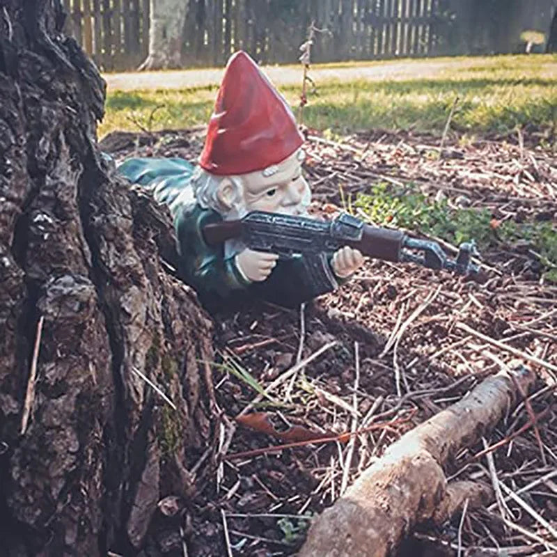 Funny Army Gnome Garden Statue – Resin Soldier Gnome Outdoor Lawn Ornament