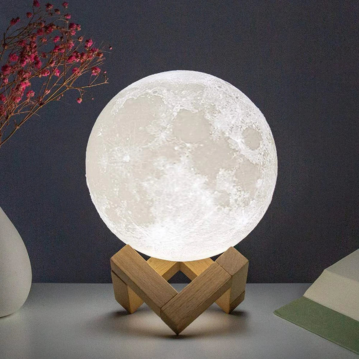 Mini Moon Lamp – Cozy LED Night Light with Wooden Stand