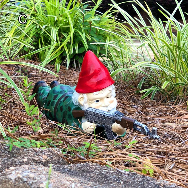 Funny Army Gnome Garden Statue – Resin Soldier Gnome Outdoor Lawn Ornament
