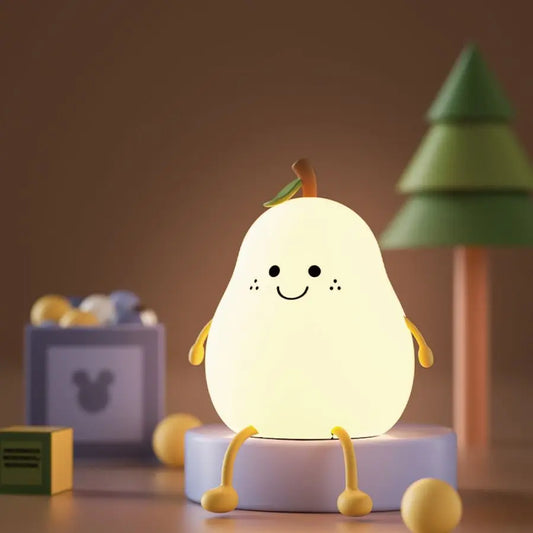 LED Pear Fruit Silicone Night Light – 7 Color Dimming USB Rechargeable