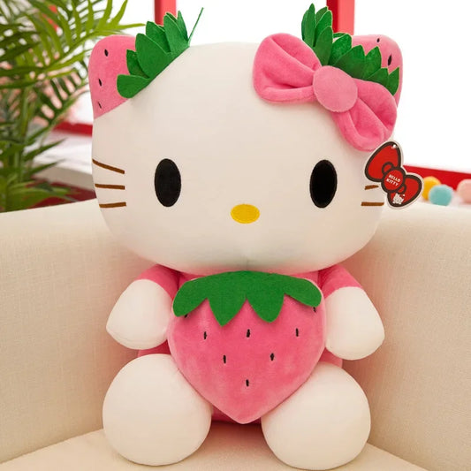 22cm Kawaii Strawberry Cat Plush – Soft Sanrio-Inspired KT Doll Toy for Kids & Home Decor
