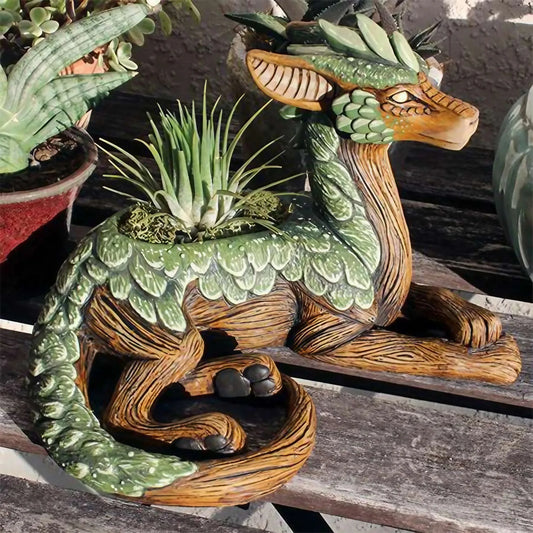 Fantasy Dragon Succulent Planter – Resin Tree Pot Garden Statue for Nature & Fantasy Lovers