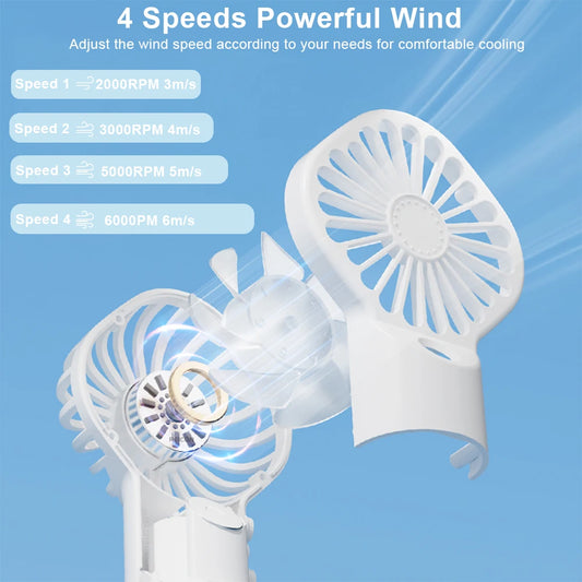 Portable USB Rechargeable Handheld Humidifier Mist Fan – 4-Speed Cooling