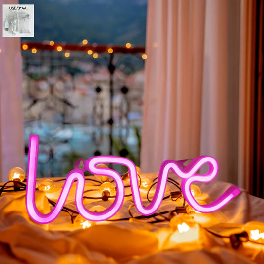 Love Letter Shaped Neon Light – USB or Battery Powered