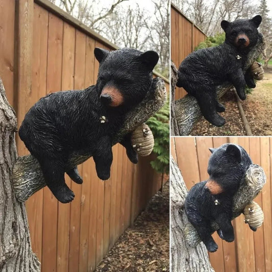 Resin Black Bear Cub Tree Ornament – Hanging Garden or Yard Decoration